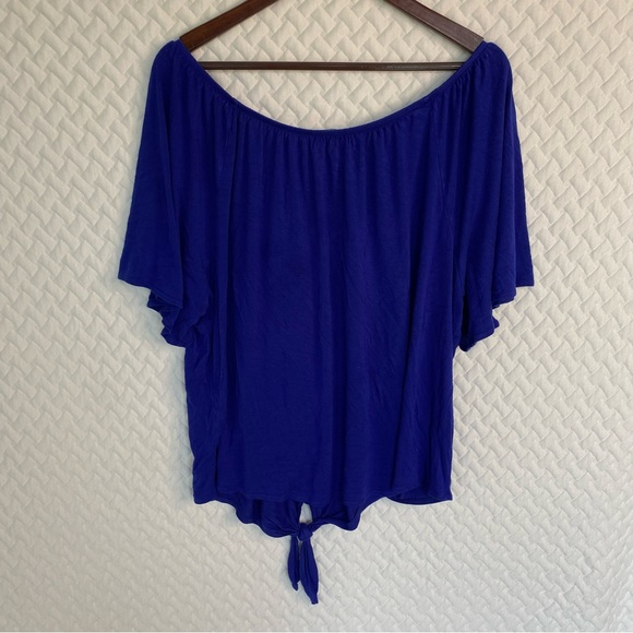 cha cha vente Blue Elastic Neckline Short Sleeve Woman's Top Size 2X - Picture 7 of 8